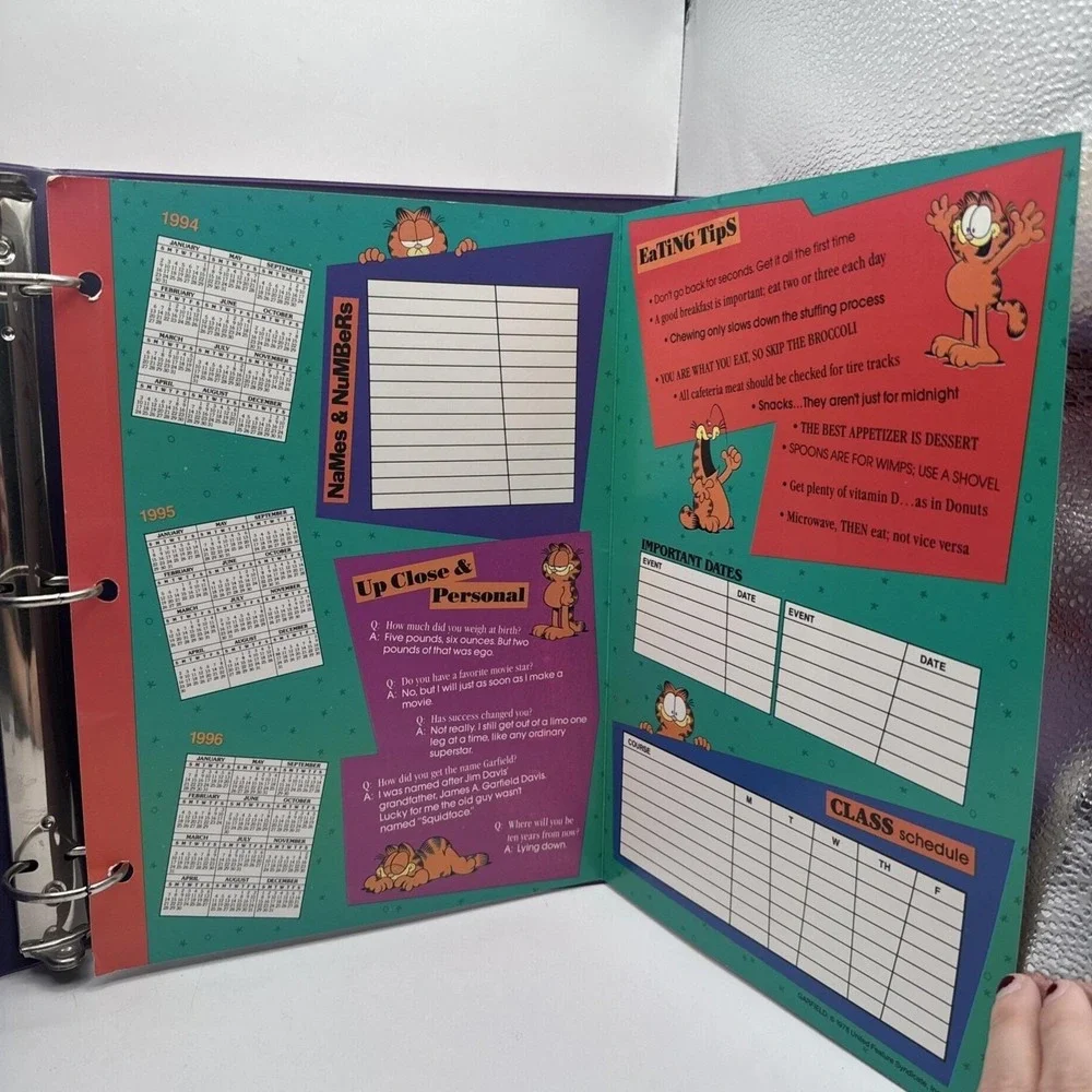 Vintage Garfield Mead 3-Ring Binder Planner Clipboard Metal Clip & Planner 1990s